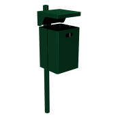 Square litter bin with cover, with ashtray | hot dipped galvanized and coated RAL 6005 | with standingpost 60x1300mm